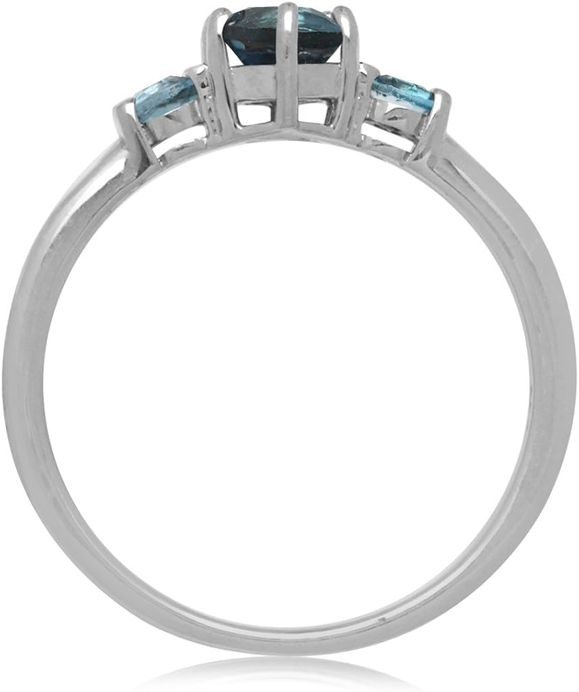 Silvershake Petite 3 Stone Genuine London Blue Topaz White Gold Plated 925 Sterling Silver Ring