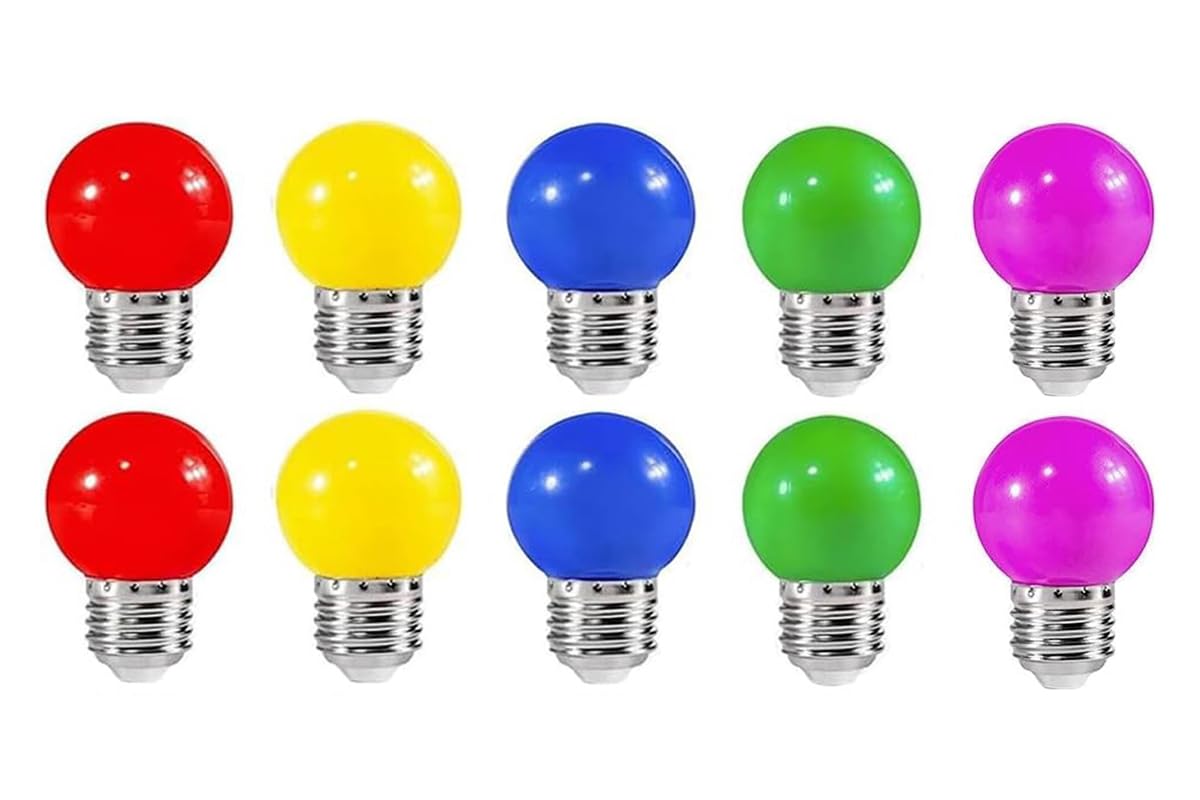ZFQ 10 Pack Colored Bulbs 2W E27 G45 Lighting Bulbs,LED Coloured Golf Ball Mini Bulb Lamp,Mixed Colours Red Yellow Green Blue Purple — image 1