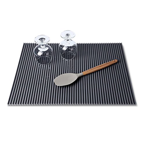 Miusco Silicone Dish Drying Mat - Fast Drying, Non-slip, Heat Resistant, Grey Large 20 X 16 Inch, for Kitchen & Dishwasher Safe.