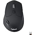Logitech M720 Wireless Triathlon Mouse with Bluetooth for PC with Hyper-Fast Scrolling and USB Unifying Receiver for Computer and Laptop - Black (Renewed)
