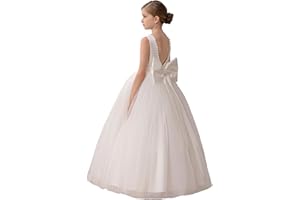 KAQININI Flower Girl Dress Kids Satin Tulle Wedding Guest Party Birthday Bridesmaid Communion Pageant Prom Ball Gown Maxi