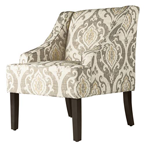 HomePop by Kinfine Fabric Upholstered Chair Swoop Arm Accent Chair, Tan Damask Pattern