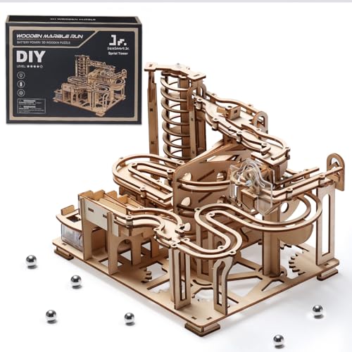 SainSmart Jr. 3D Wooden Puzzles for Adults, 225 PCS Marble Run Wood to Build, Electric Driven Mechanical Model Building Kit, DIY Gift for Aged 14+, Roller Coaster