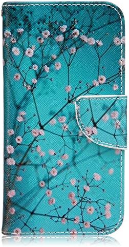 LG G5 Case, G5 Wallet Case - Plum Blossom Teal Pattern Premium PU Leather Wallet Case Stand Cover with Card Slots Cash Compartment for LG G5 (2016) Smart phone + CoolGiftCase Stylus