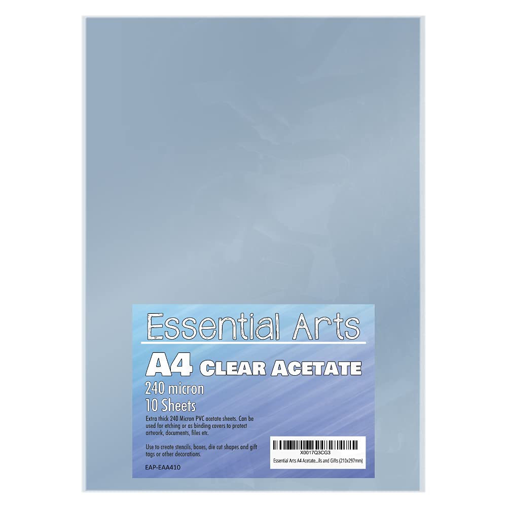 Essential Arts A4 Clear Acetate 240 Micron Pack of 10 Sheets. Extra Thick PVC Binding Cover Ideal for Etching, Craft, Stencils Picture Frames and Gifts — image 1