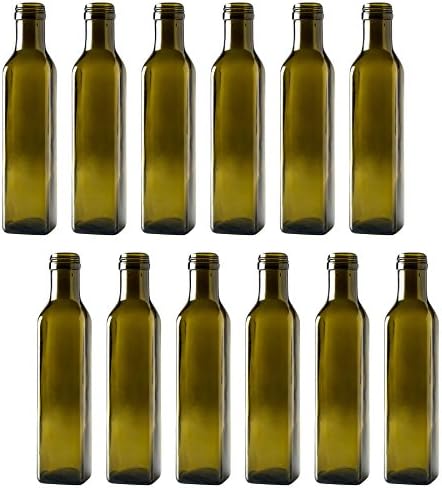 Green Glass Bottle Container, Square Base, 1.05 Pint (500ml) Capacity (Pack of 12) [ Italian Import ]