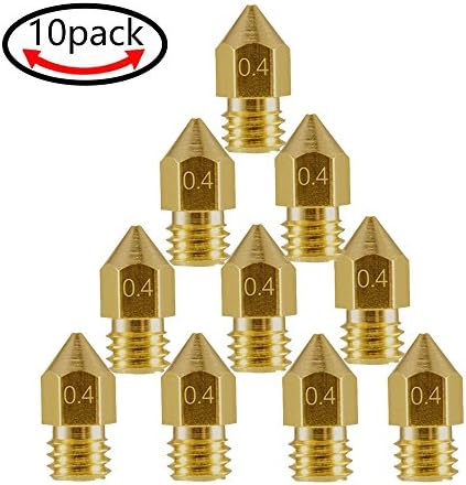 SOMMO 3D Printer Nozzle, 10pcs 0.4mm Brass Extruder Nozzle Print Head for for MK8 Makerbot Reprap 3D Printers