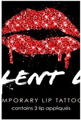 Violent Lips Glitter Sequin Sparkle Tattoo Lipstick Appliques Red - Pack of 3