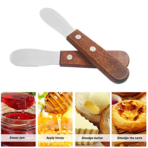image for 8 Pack Stainless Steel Straight Edge Wide Butter Spreader with Wood Ha