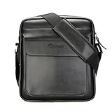 Zicac Mens Genuine Leather Shoulder Bag Briefcase Messenger Bag (Black)