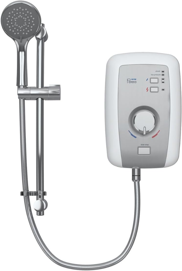 Triton Perea Electric Shower 9.5kW White Brushed Steel Opal 3 Aquasurge Rosato