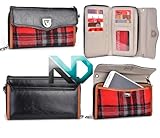 Icemobile Galaxy Gprime Extreme Clutch Full Length Wallet Wristlet Black Leather with Red Tartan Plaid with Credit Card Holder