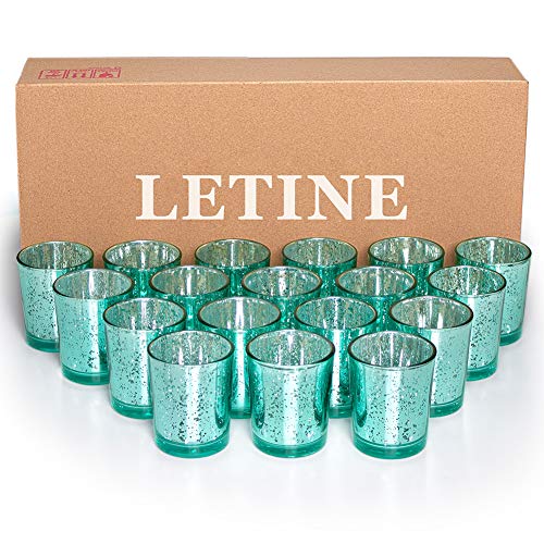 Letine Glass Votive Candle Holders Set of 36 - Speckled Mercury Aquamarine Tealight Candle Holder Bulk - Ideal for Wedding Centerpieces & Home Decor - Thumbnail 6