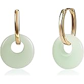 Desnuage Gold Jade Hoop Earrings, Green Donut Shaped Jade Jewelry for Women
