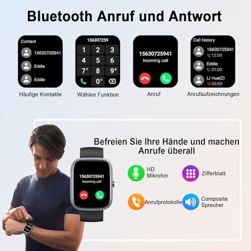 Motast Reloj Inteligente Hombre,1.91" HD Smartwatch con Llamadas, 110+Modos Deportivo Smart Watch, Podómetro/Pulsómetro/SpO2/Monitor de Sueño, IP68 Impermeable Pulsera Actividad para Android iOS