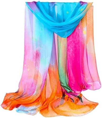 Extra Long Silk Scarf Neck Cover Wrapping Mixed Color Printed Shawl Early Spring