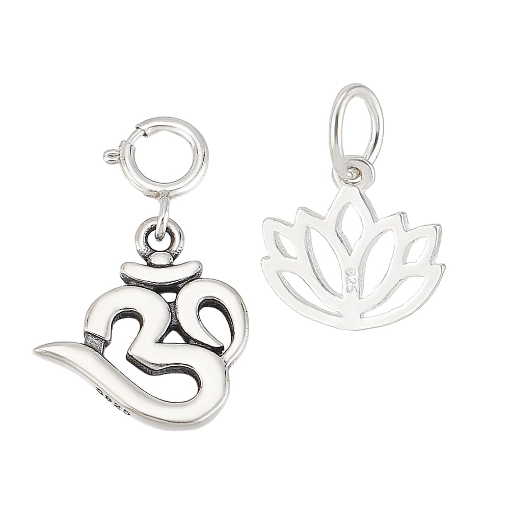 PH PandaHall 2 Styles 925 Sterling Silver Flower Charms Hollow Lotus Flower Pendants with Jump Ring Good Luck Charm Symbol Pendant Yoga Charms for DIY Jewellery Making Earring Necklace Bracelet Craft