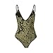 OQC Women's Plunge V Neck Backless Strap Tight Velvet Bodysuit Jumpsuit Leotard, Army Green, Small