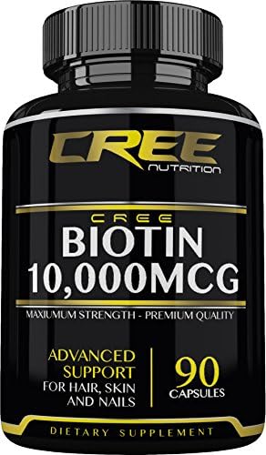 CREE Nutrition Biotin Advanced Support For Healthy Hair, Skin &amp; Nails - 10,000 mcg - Maximum Strength - 90 Capsules - Helps Prevent Splitting &amp; Brittle Fingernails - Supports Cellular Energy