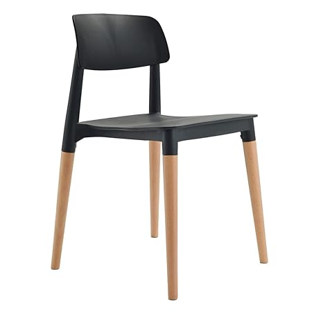 Finch Fox Bella Dining Chair/Cafeteria Chair/Cafe Chair/Armless Side Chairs Molded ABS Plastic with Wood & American Mid-Century Styling (Black)