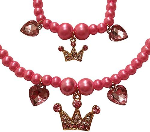 EverKid Charm Bracelet &amp; Necklace Set for Princess Girl - Crowns Charms on Pink Beads Strands - Top Gift