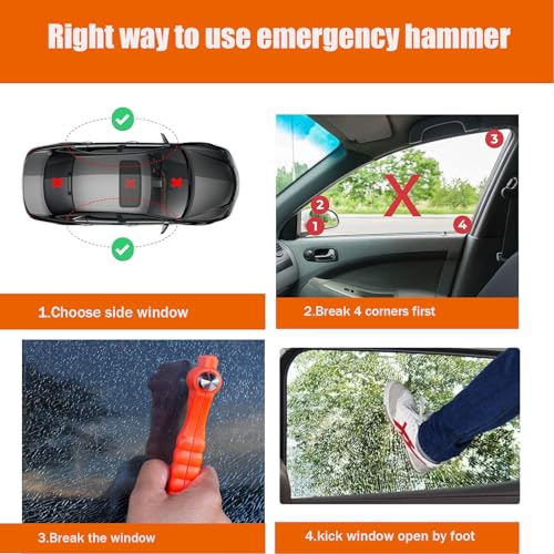 DuDuZui 2 Emergency Window Breaker Hammer and Seatbelt Cutter, Emergency Hammer and Car Seat Belt Cutter in Two, with 2 Survival Whistle