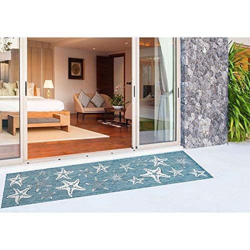 Liora Manne Indoor/Outdoor Rug, 7'10" Square, Starfish Aqua