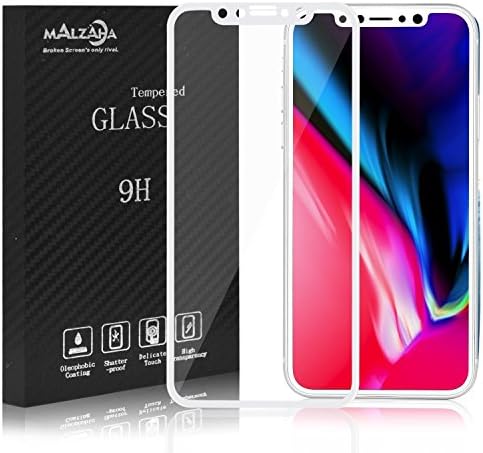 iPhone X Screen Protector,Malzaha Apple X Full Coverage,Tempered Glass Screen Protector,Film Edge to Edge Protection,iPhone x tempered glass (White-edge)