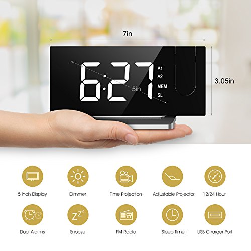 Mpow Projection Clock, FM Radio Alarm Clock, CurvedScreen Digital