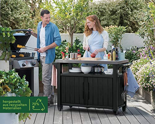 Keter BBQ Beistelltisch Unity XL, Abmessungen 134x51.7x89.6cm, Graphitgrau, wetterfest, Arbeitsplatte aus Edelstahl… – Bild 6