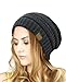 NYFASHION101 Unisex Multicolor Warm Cable Knit Thick Slouch Beanie Cap, Black/Charcoal Gray