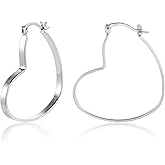 925 Sterling Silver Heart Earrings for Women Girls Hypoallergenic Large Silver Heart Hoop Earrings Lightweight Heart Earrings for Jewelry Gifts(40mm Size)