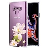 JIAXIUFEN Galaxy Note 9 Case Pink Lotus Clear Slim Shockproof Girl Flower Floral Design Soft Flexible TPU Silicone Back Cover Phone Case for Samsung Galaxy Note 9