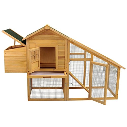 75" Wooden Chicken Coop Poultry Cage Backyard Hen House Rabbit Hutch w/Nest Box