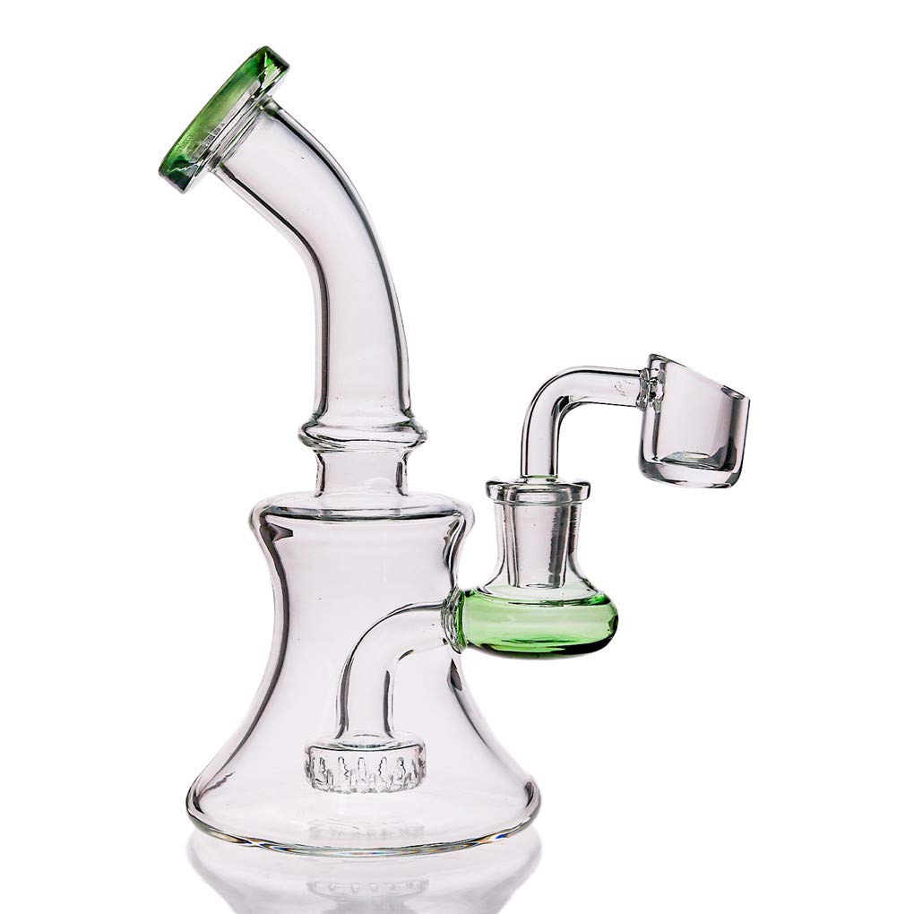 Aoheuo Mini Glass Water Pipes 6 Inch Recycler Dab Rigs Smoking Pipe Percolator Glass Bong with 14mm Banger Nail (green)
