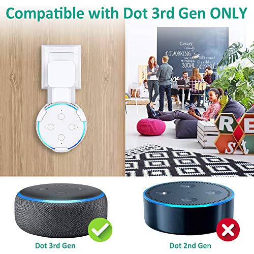 Bovon Outlet Wall Mount Hanger Holder Stand for Echo Dot 3rd Generation, Best Space-Saving Dot Accessories with Cord Management for Your Smart Home Speaker Without Mess Wires or Screws