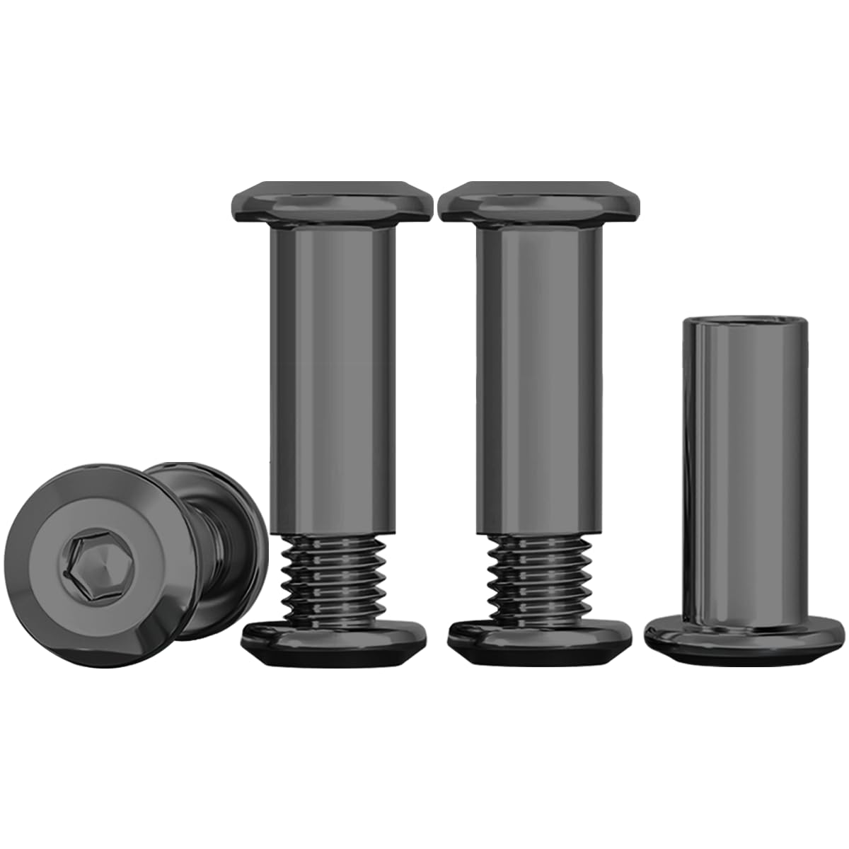 Drenky 10 Sets Connection Screws M6 Belt Buckle Binding Bolts Black 304 Stainless Steel Screw Post M6 X 16mm Furniture Bolts Sleeve Nuts for Bed, Door, Table, Chair, Worktop, Cabinet