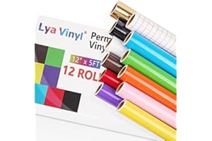 LYA VINYL Permanent Vinyl for Cricut - 12 Rolls Permanent Vinyl 12" x 5 Ft Self Adhesive Vinyl Roll, Assorted Colors Outdoor Vinyl Roll for Cricut, Silhouette & Cameo for Mug, Window, Home Decal