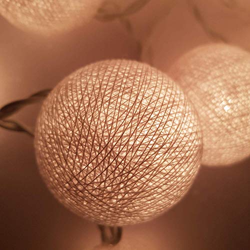 Ghirlanda Luminosa Cameretta Batteria, Zodight 3,3M 20 Sfere Cotone LED Catena Luminosa Interno, per Decorazione Della Luce Notturna Interna, Come Natale, Matrimonio, Festa, Stanza, Tenda