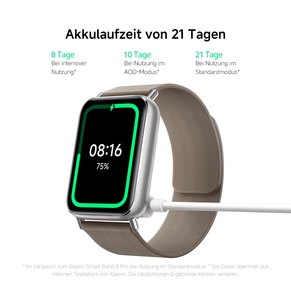 XIAOMI Smart Band 9 Pro Moonlight Silver – 1.74 Zoll AMOLED, 1200 nits Helligkeit, 21 Tage Akku, 150+ Sportmodi, 5ATM Wasserfest, GNSS, Herzfrequenz & SPO₂-Sensor, Bluetooth 5.4, 60Hz Refresh