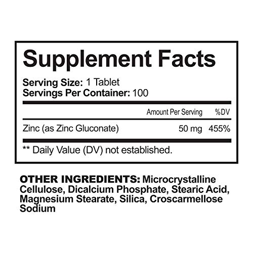 NutriFlair Zinc Gluconate 50mg, 100 Tablets High Potency Immune