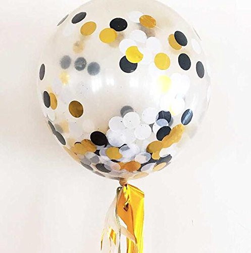12 Pack 12 inch Confetti Balloon Kit with Metallic Confetti in Black & Gold For Party Decoration - Thumbnail 2