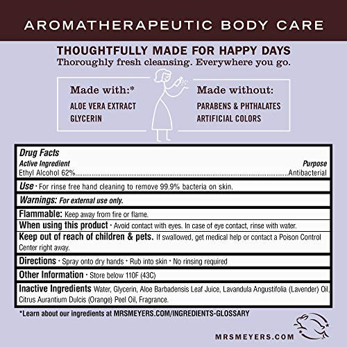 Mrs. Meyer's Antibacterial Hand Sanitizer Spray, Travel Size, Removes