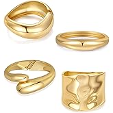 Tornito 4Pcs Chunky Gold Bangle Bracelets for Women 14K Gold Plated Wide Hinged Cuff Bracelet Irregular Trendy Minimalist Thick Stackable Open Arm Cuff Jewelry Gifts