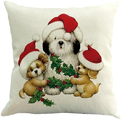 LEvifun Merry Christmas Pillow Case Xmas 18 x 18 Cushion Cover Cute Elk Rabbit Angel Merry Chritmas Home Decor Design Throw Pillow Cover Pillow Case 18 x 18 Inch Flax Cotton Linen for Sofa (W)