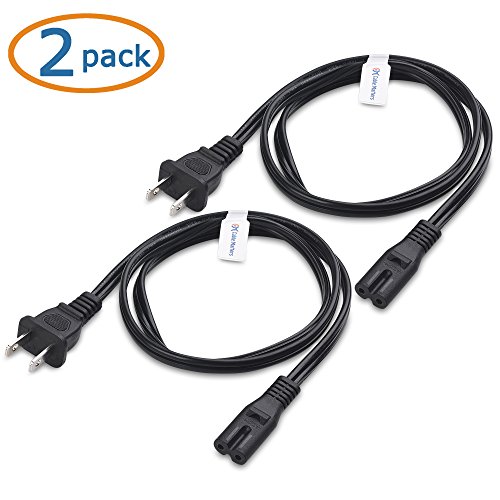 Cable Matters 2 Pack 2 Prong TV Power Cord 3 ft, UL Listed AC Power