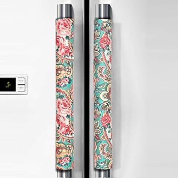 OUGAR8 Microwave Door Handle Covers Handmade Decor Protector for Ovens, Dishwashers.Keep Your Kitchen Appliance Clean from Smudges, Food Stains (Retro Rose, 6