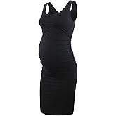 Liu & Qu Women's Maternity Sleeveless Tank Dresses Side Ruching Bodycon Dress for Daily Wearing or Baby Shower