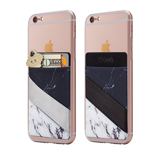 Cardly (Two) Finger Strap cell phone stick on wallet card holder phone pocket for iPhone, Android and all smartphones. (Split Marble)
