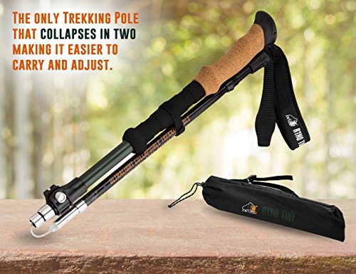 Ryno Tuff Trekking Poles, Durable 100% Carbon Fiber Hiking Pole With Natural Cork Handles and Extended EVA Grips, Ultralight, Expandable, Collapsible, Foldable - For Hiking, Walking, Skiing - Set of 2
